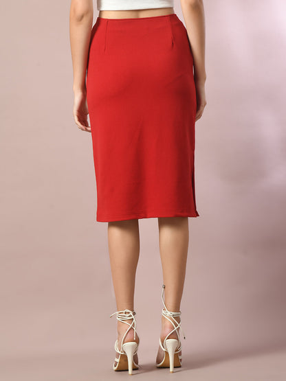 Women's  Red Solid Knee Length Party Embellished Skirts