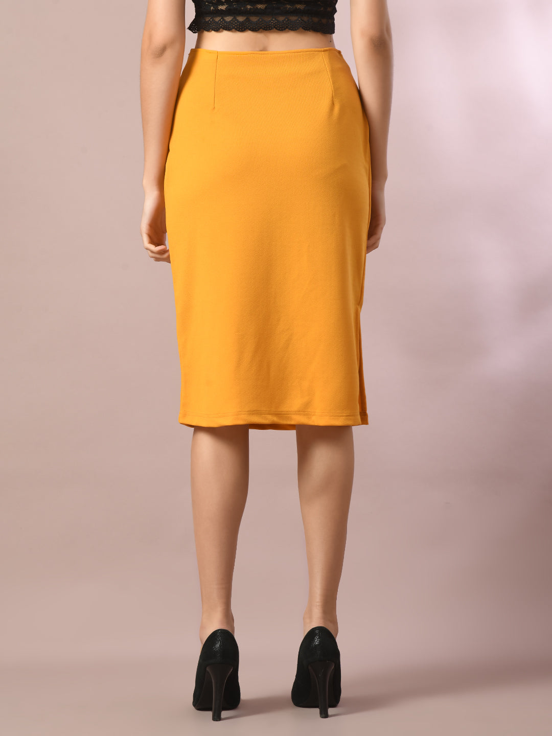 Women's  Yellow Solid Knee Length Party Embellished Skirts