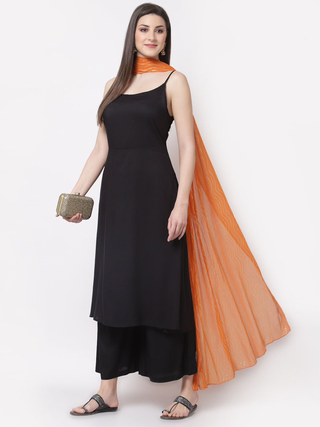 Women's Stylish Rayon Square Neck Sleeveless Solid Kurta Palazzo Dupatta Set