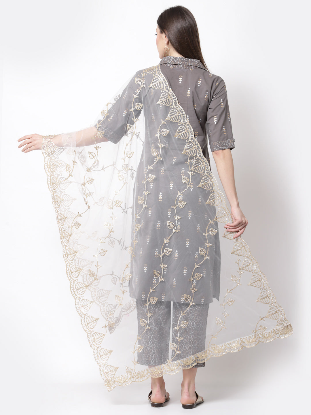 Women's Stylish cotton Collared Neck Half Sleeve Printed Kurta Palazzo Dupatta Set