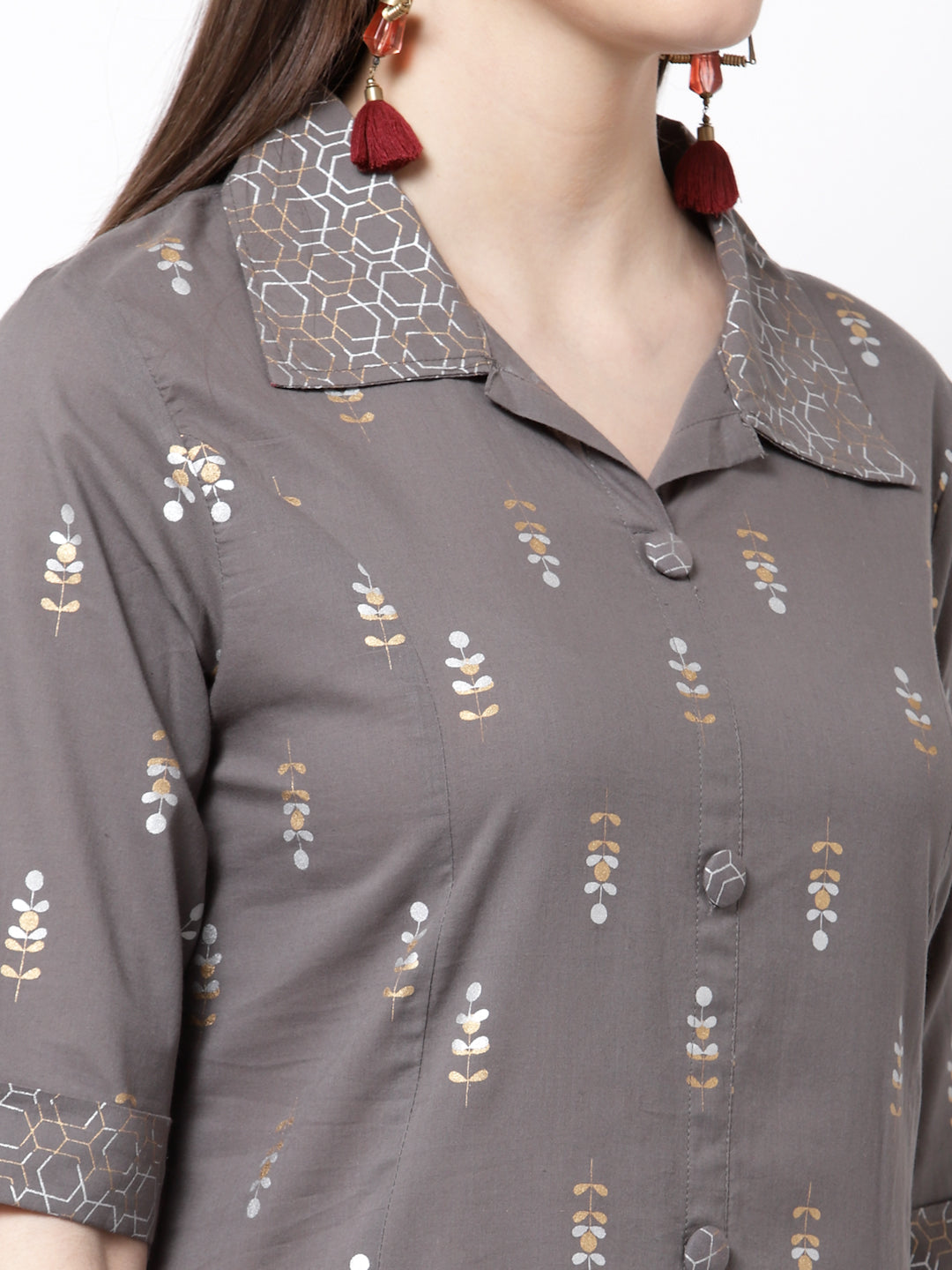 Women's Stylish cotton Collared Neck Half Sleeve Printed Kurta Palazzo Dupatta Set