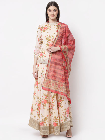 Women's Myshka Multicolor Georgette 3/4 Sleeve Round Neck Printed Casual Lehenga Choli Set