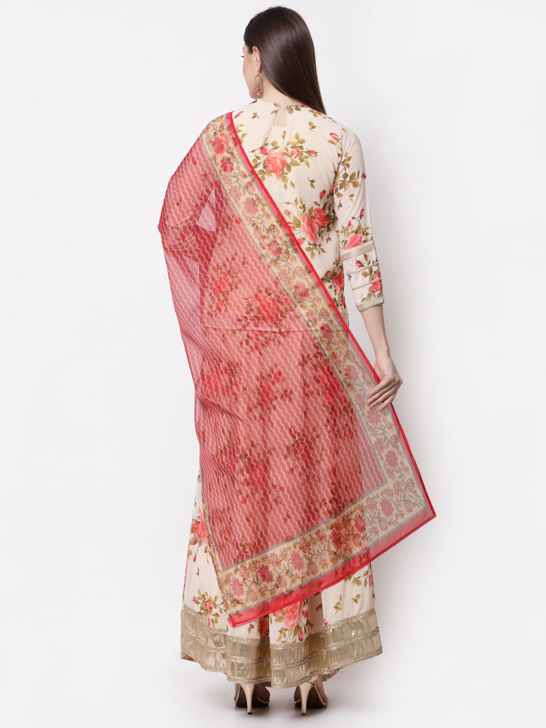 Women's Myshka Multicolor Georgette 3/4 Sleeve Round Neck Printed Casual Lehenga Choli Set