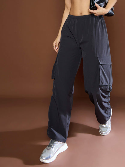 Women's Unisex Dark Grey Side Ruched Baggy Parachute Pan