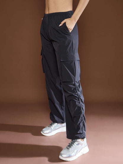 Women's Unisex Dark Grey Side Ruched Baggy Parachute Pan