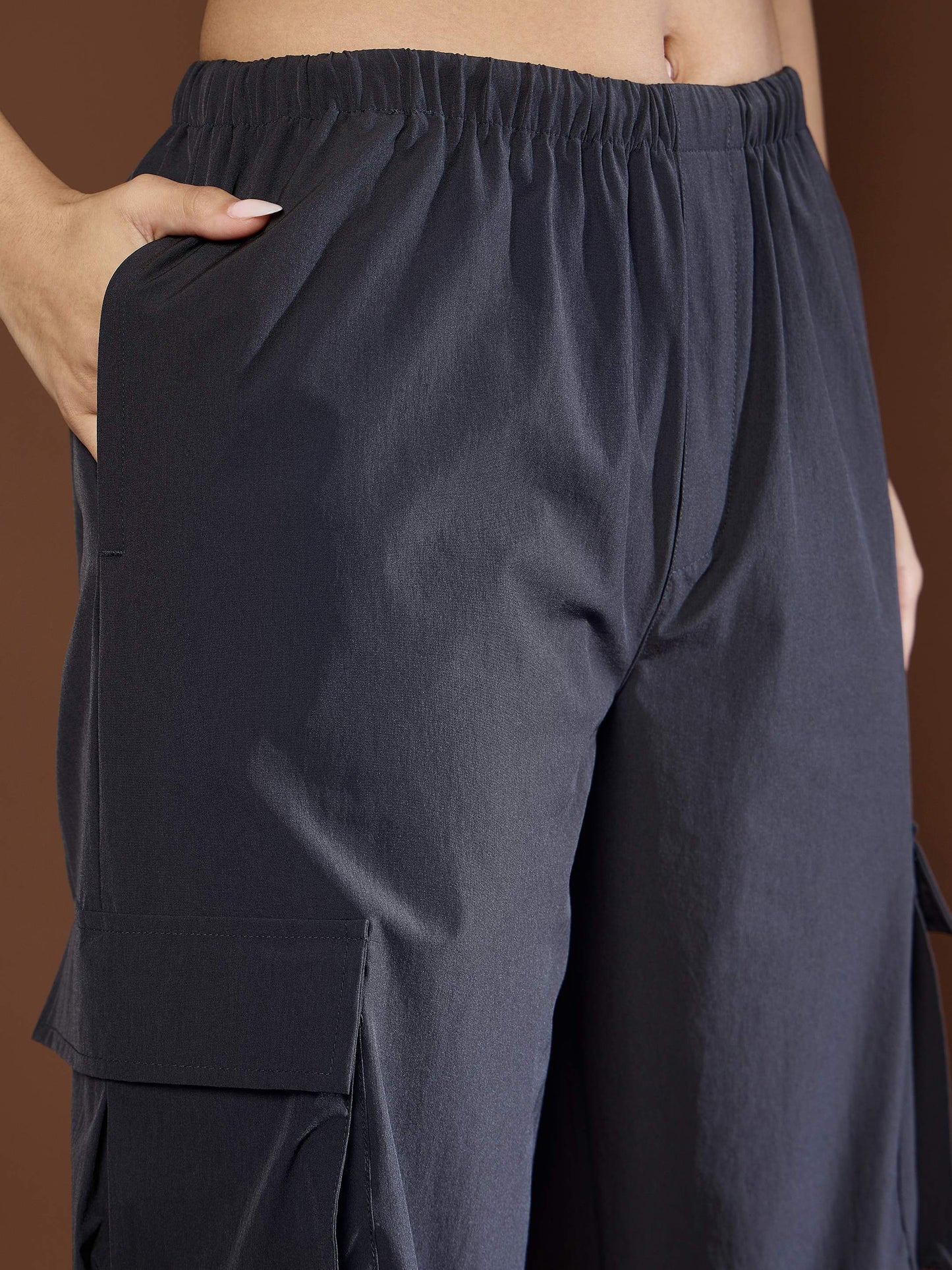 Women's Unisex Dark Grey Side Ruched Baggy Parachute Pan