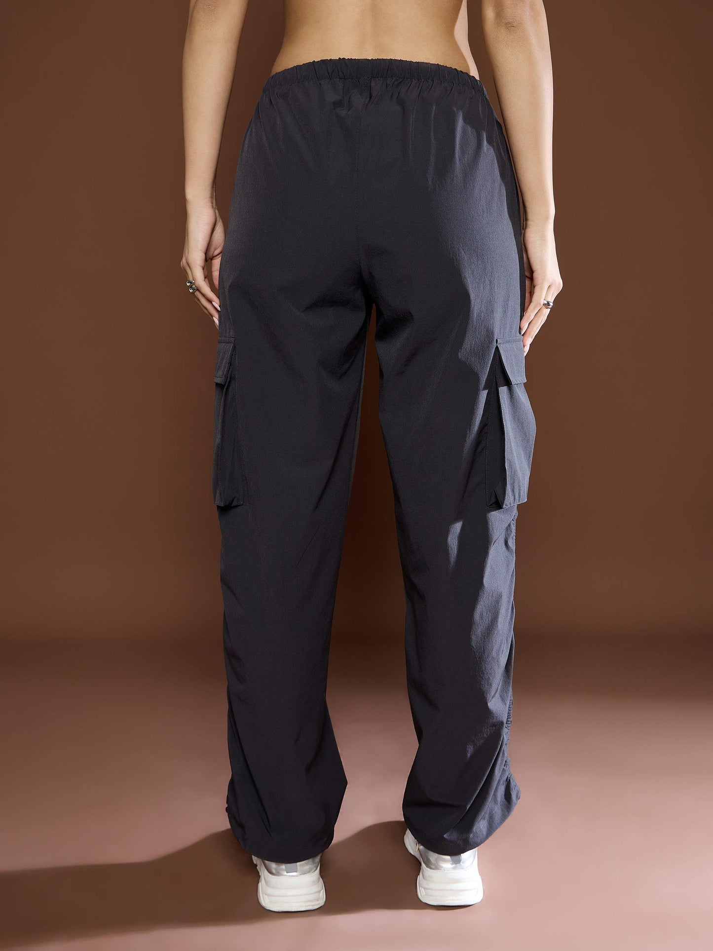 Women's Unisex Dark Grey Side Ruched Baggy Parachute Pan