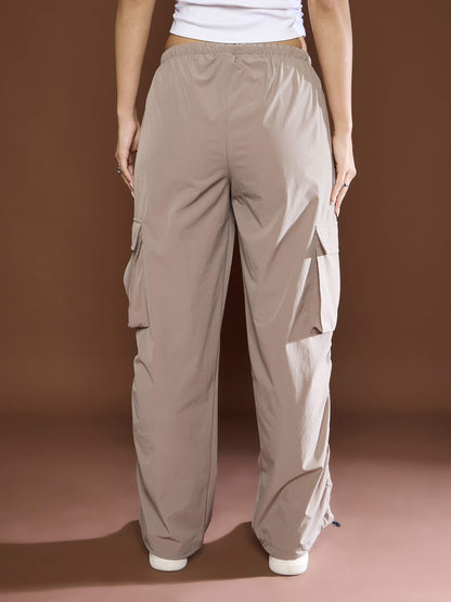 Women's Unisex Taupe Side Ruched Baggy Parachute Pan