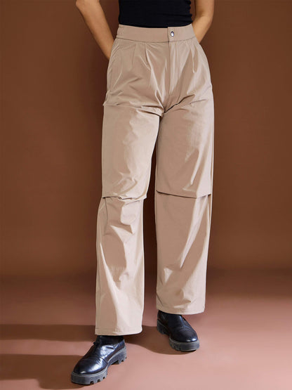 Women's Unisex Taupe Front Dart Baggy Parachute Pan