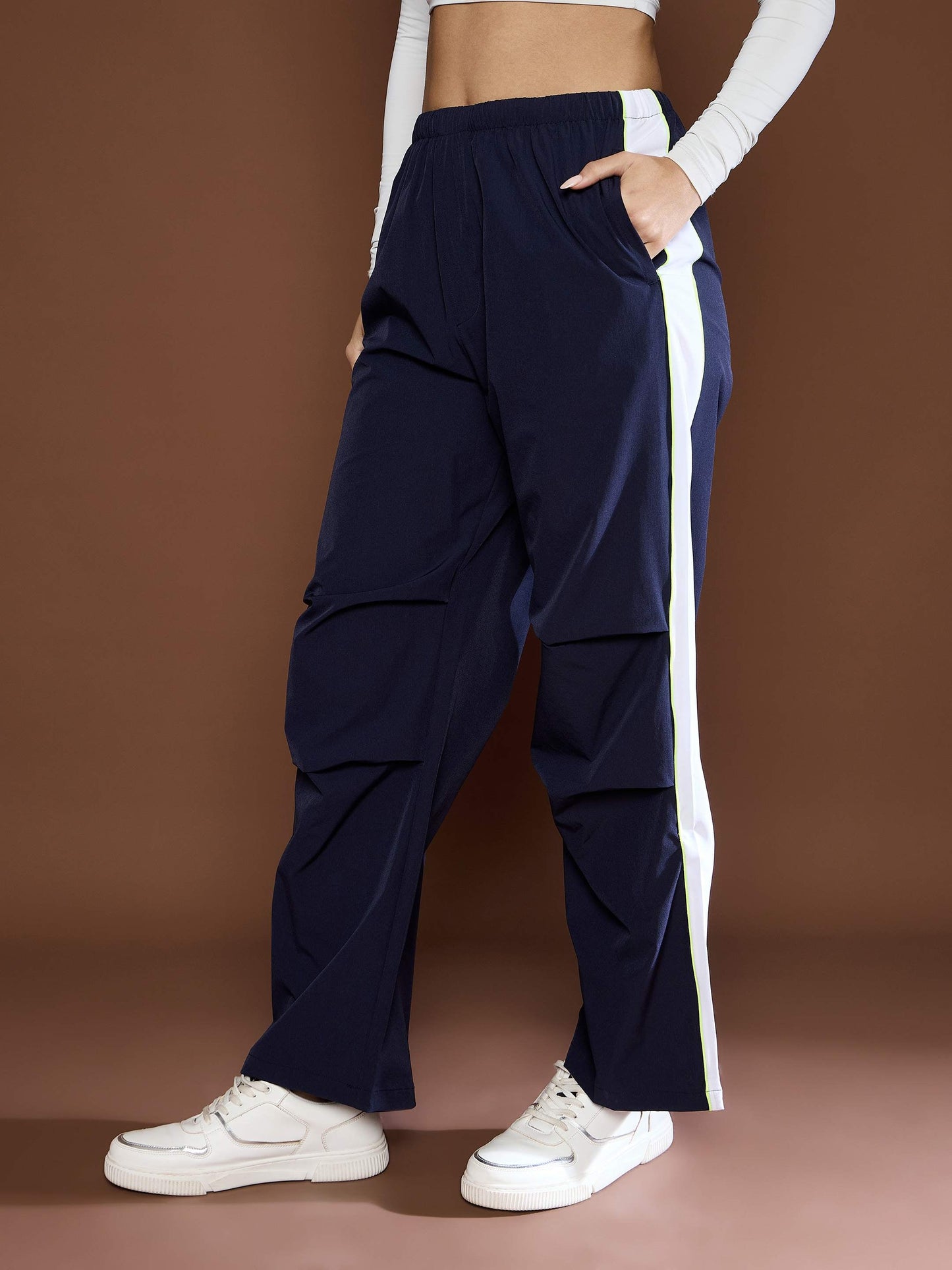 Women's Unisex Navy Side Panel Baggy Parachute Pan