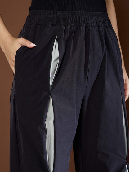 Women's Unisex Black Front Invert Pleat Baggy Parachute Pan