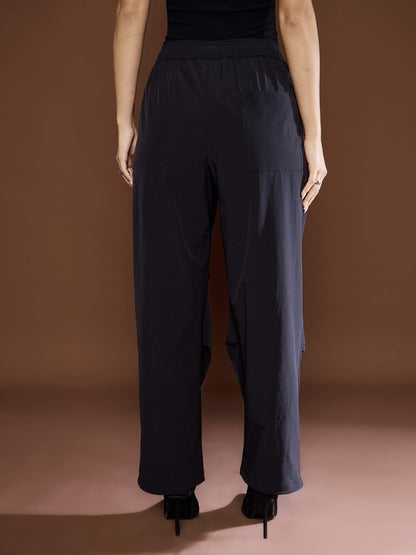 Women's Unisex Black Front Invert Pleat Baggy Parachute Pan