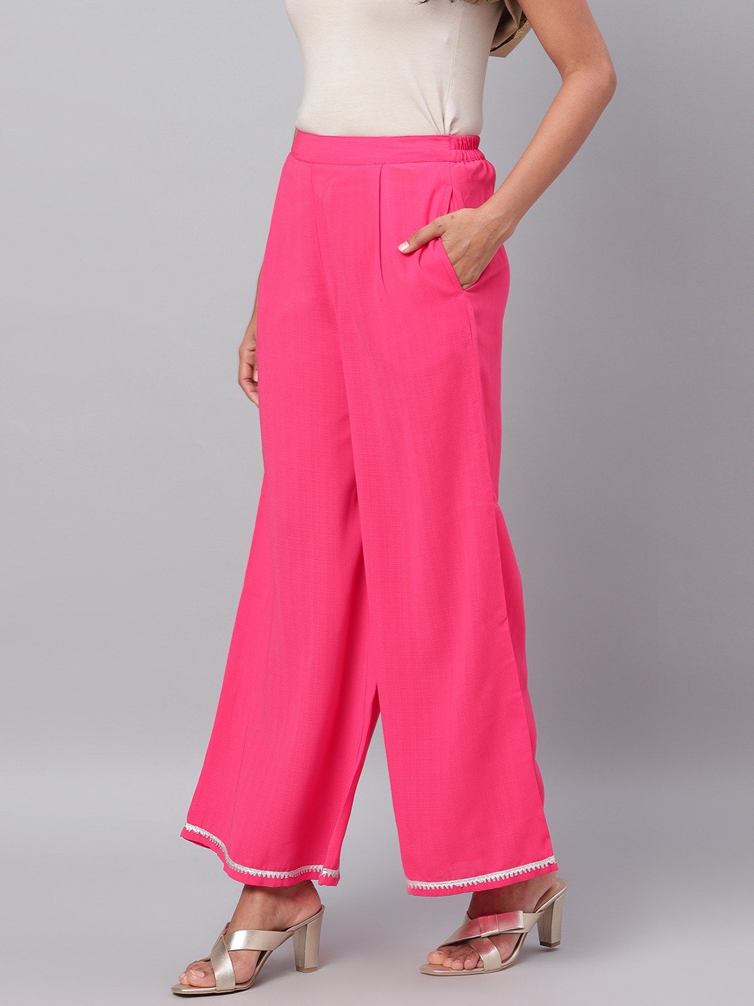 Women Pink Solid Palazzo by Myshka (