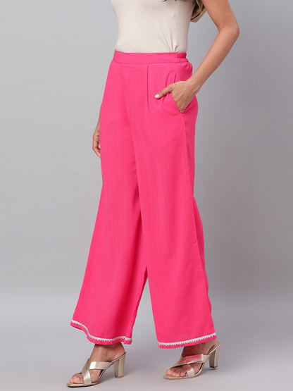 Women Pink Solid Palazzo by Myshka (