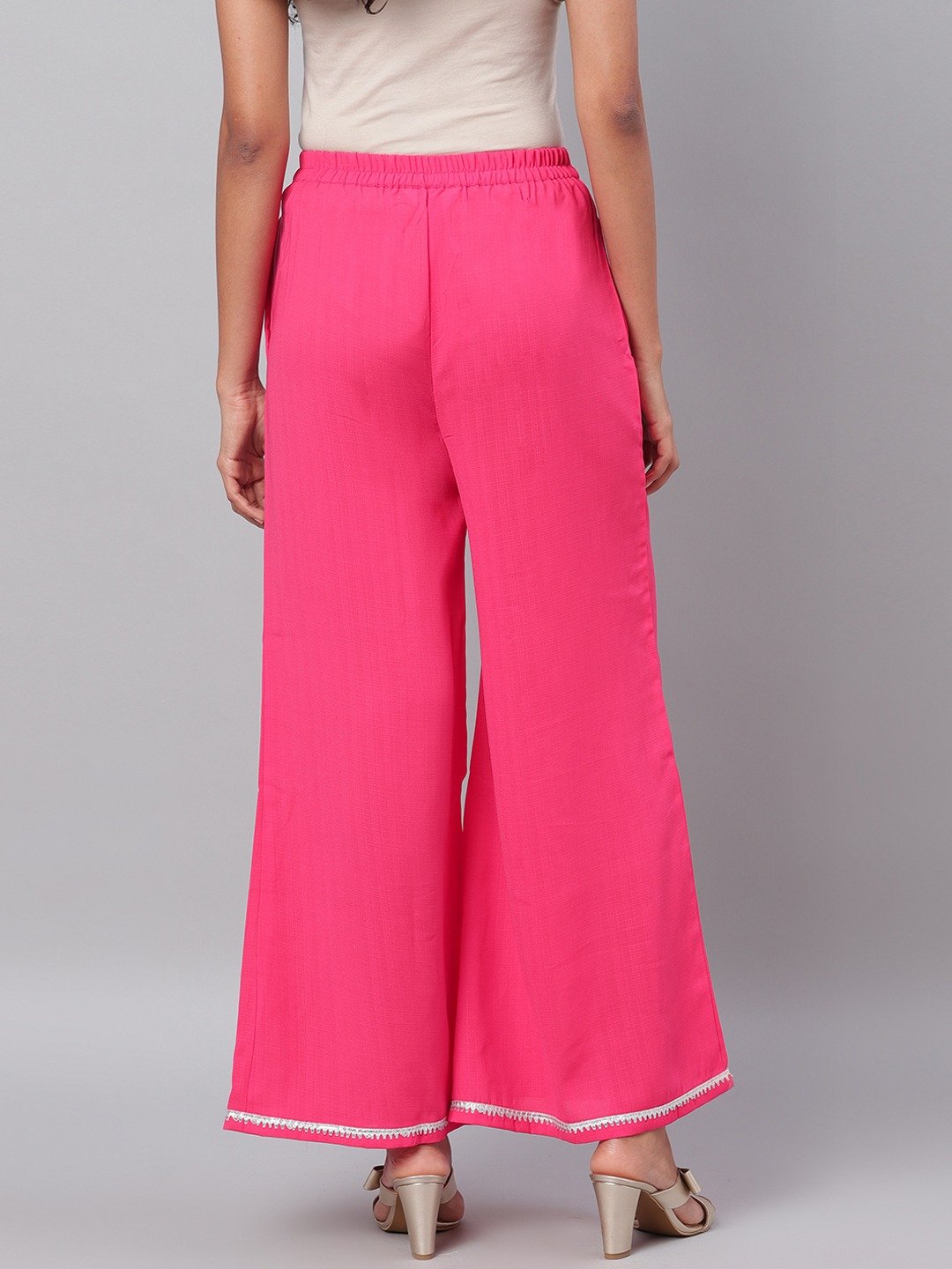 Women Pink Solid Palazzo by Myshka (