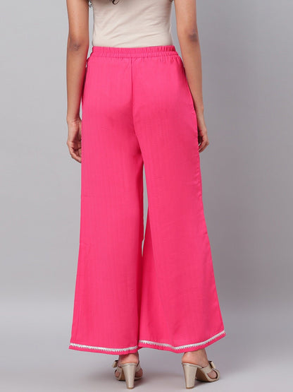 Women Pink Solid Palazzo by Myshka (