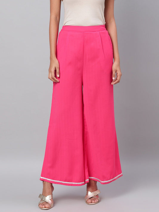 Women Pink Solid Palazzo by Myshka (