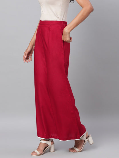 Women's Maroon Solid Na Rayon Na Palazzo