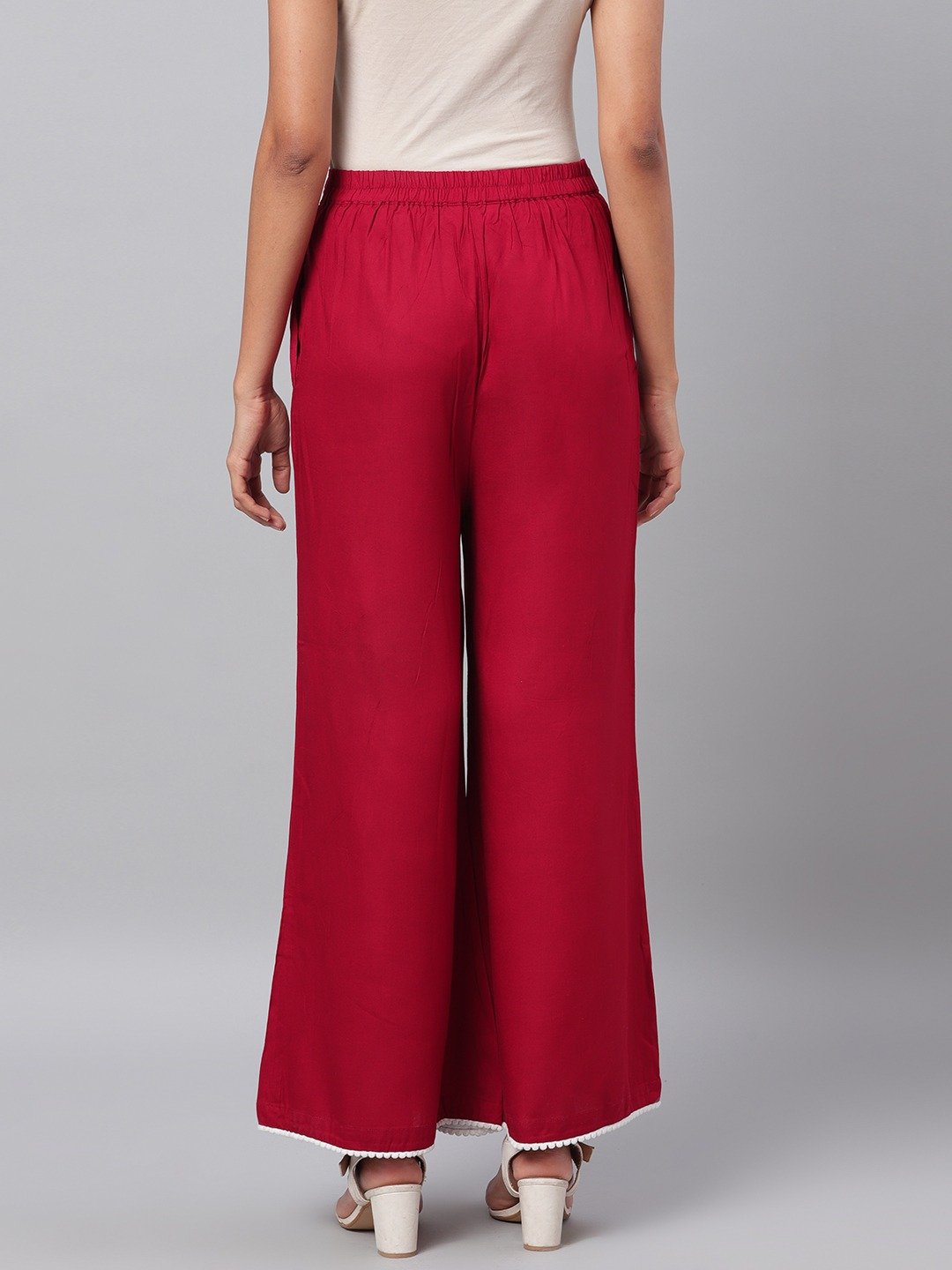 Women's Maroon Solid Na Rayon Na Palazzo