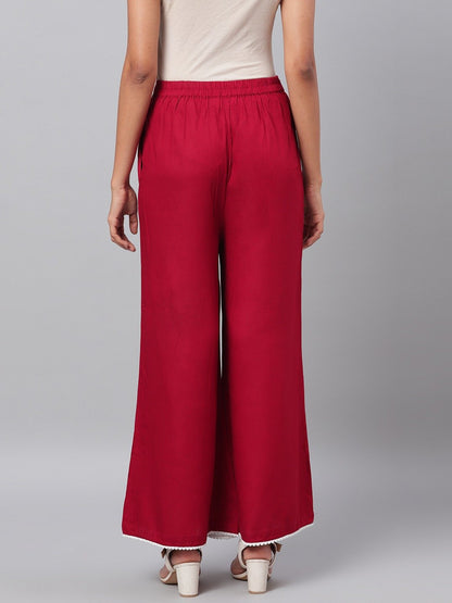 Women's Maroon Solid Na Rayon Na Palazzo