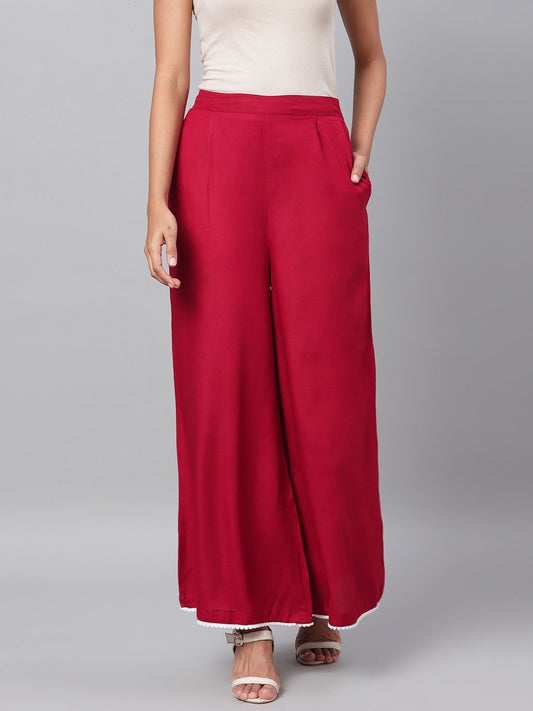 Women's Maroon Solid Na Rayon Na Palazzo