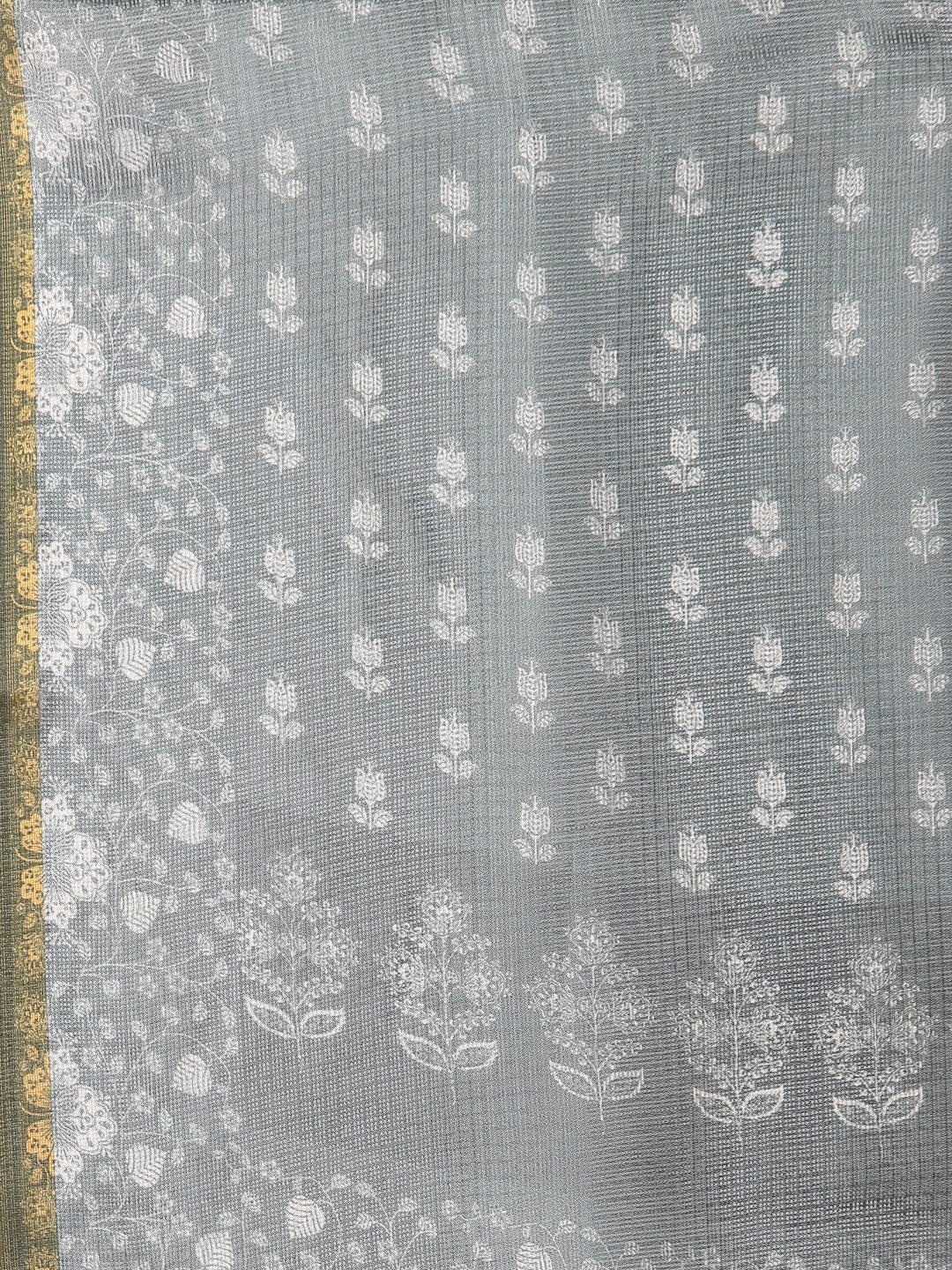 Women's Grey cotton blend Printed Sleeveless Round Neck Kurta with Sharara & Dupatta (3Pieces) set
