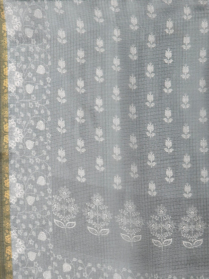 Women's Grey cotton blend Printed Sleeveless Round Neck Kurta with Sharara & Dupatta (3Pieces) set