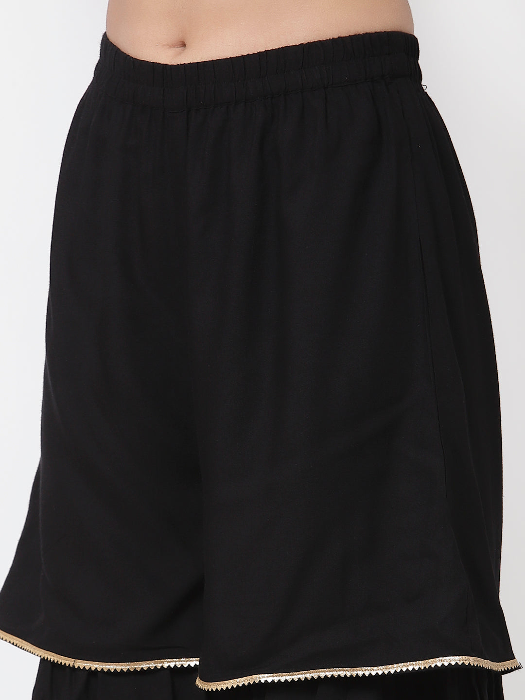 Women's Black Rayon Solid Sleeveless Round Neck Kurta with Sharara & Dupatta (3Pieces) set