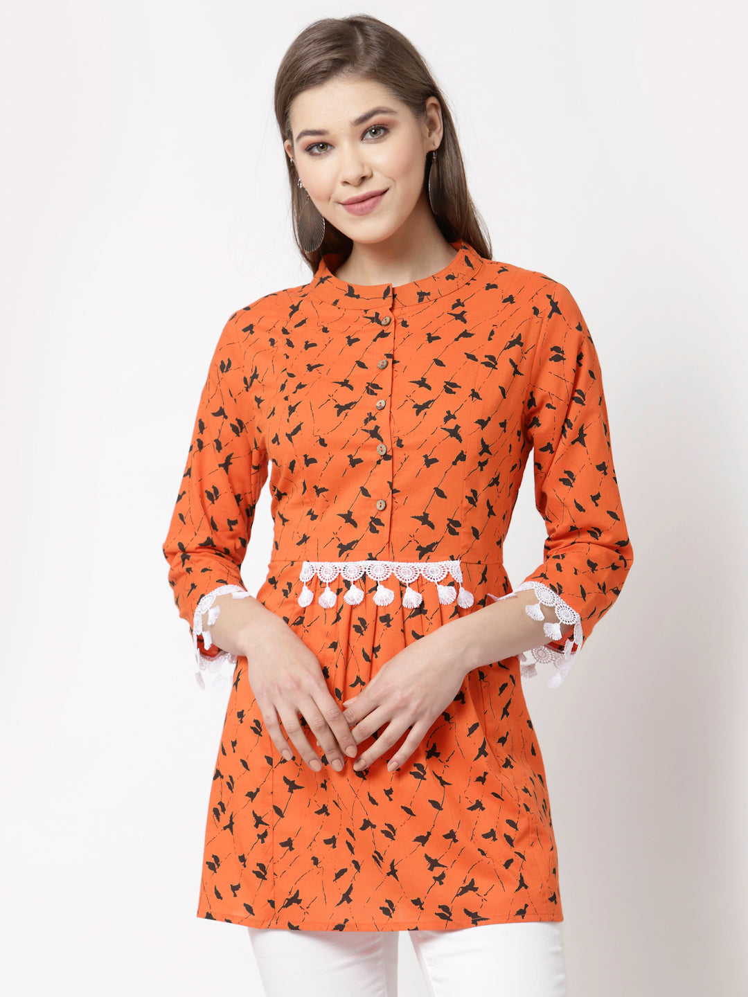 Women  Orange Cotton Printed Tunic by Myshka (