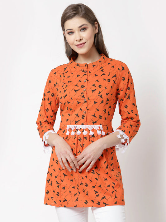 Women  Orange Cotton Printed Tunic by Myshka (
