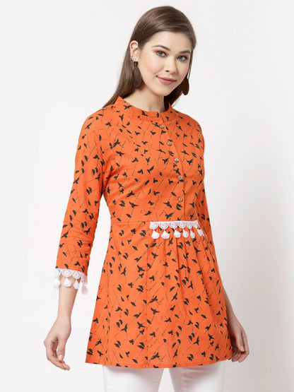Women  Orange Cotton Printed Tunic by Myshka (