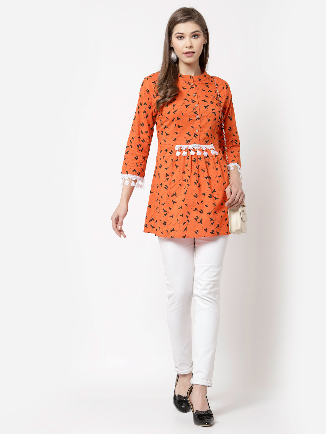 Women  Orange Cotton Printed Tunic by Myshka (