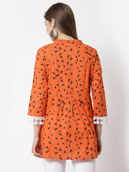 Women  Orange Cotton Printed Tunic by Myshka (