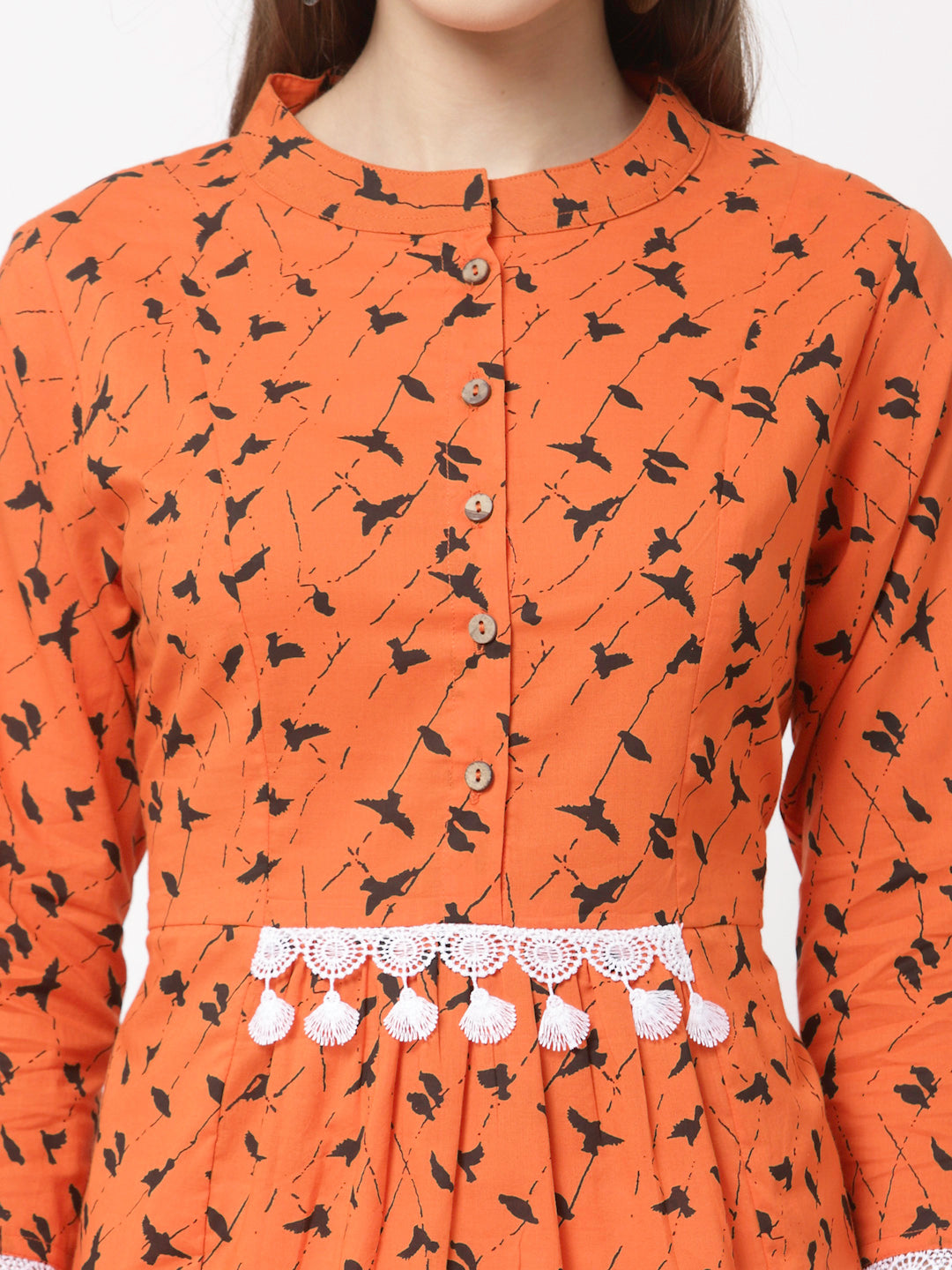 Women  Orange Cotton Printed Tunic by Myshka (