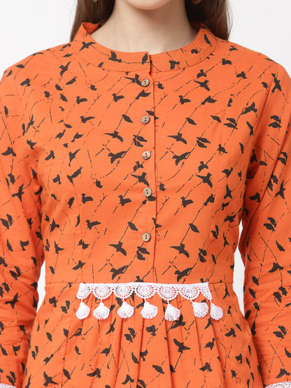Women  Orange Cotton Printed Tunic by Myshka (