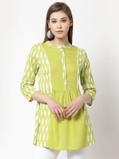 Women's Green Cotton Printed 3/4 Sleeve Round casual Only Tunic
