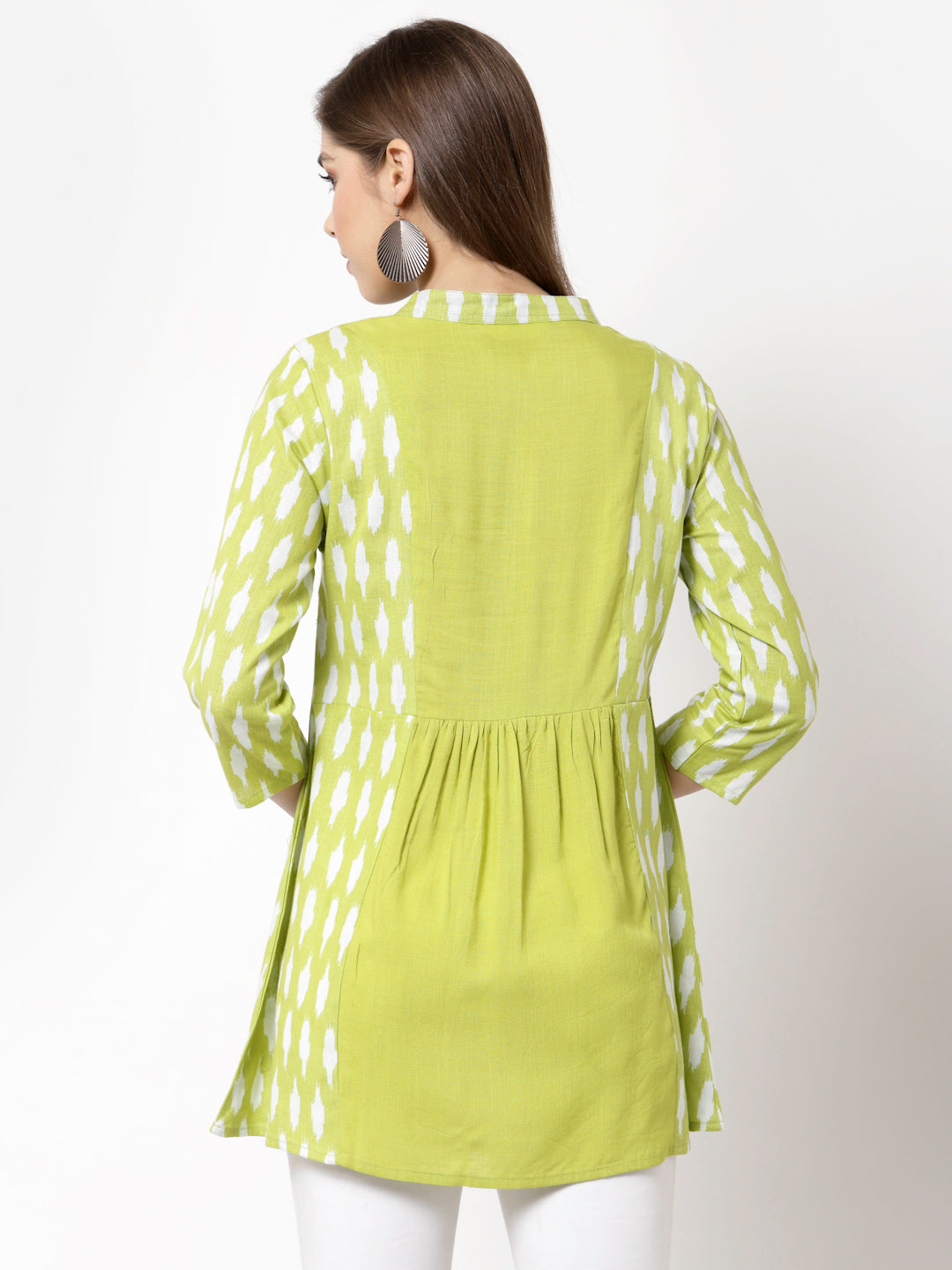 Women's Green Cotton Printed 3/4 Sleeve Round casual Only Tunic