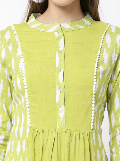 Women's Green Cotton Printed 3/4 Sleeve Round casual Only Tunic