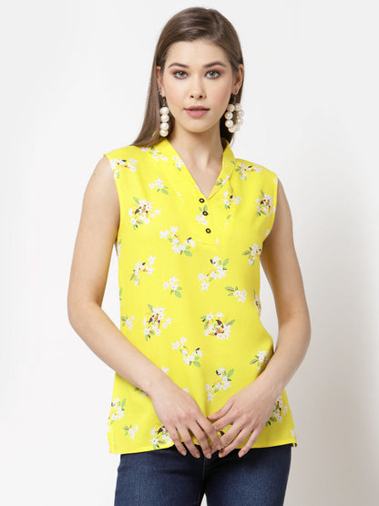 Women Yellow Cotton Top by Myshka (