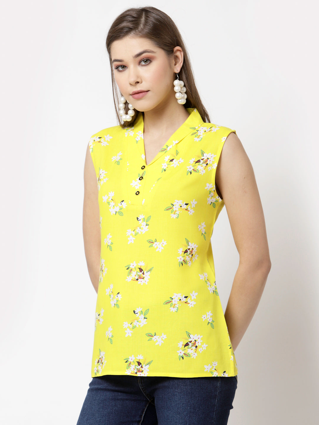 Women Yellow Cotton Top by Myshka (