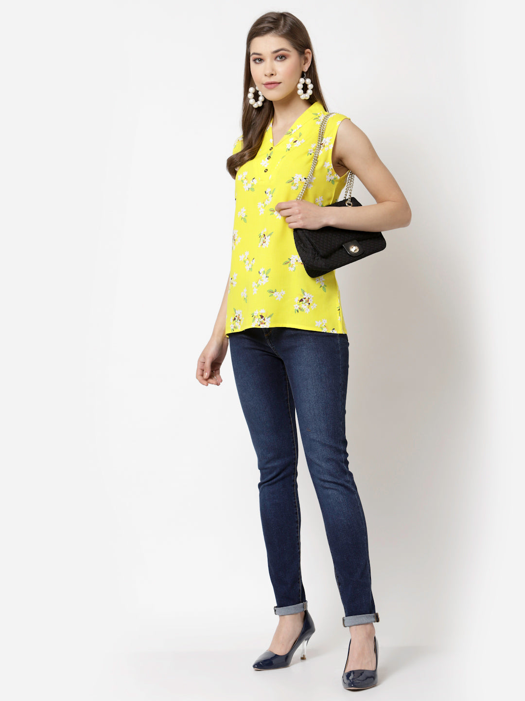 Women Yellow Cotton Top by Myshka (