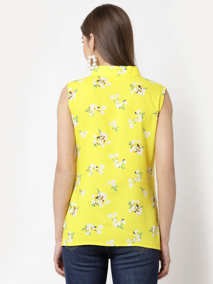 Women Yellow Cotton Top by Myshka (