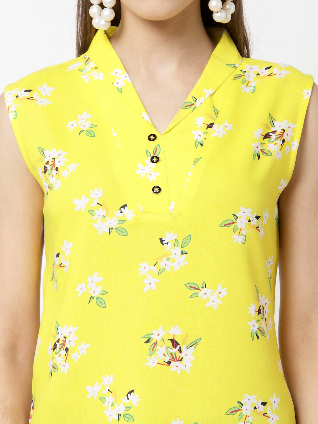 Women Yellow Cotton Top by Myshka (