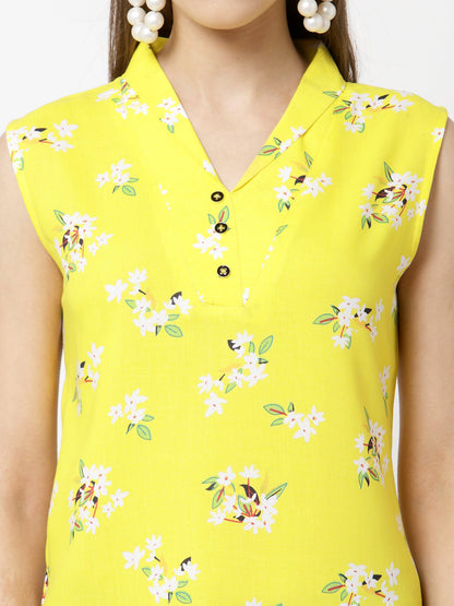 Women Yellow Cotton Top by Myshka (