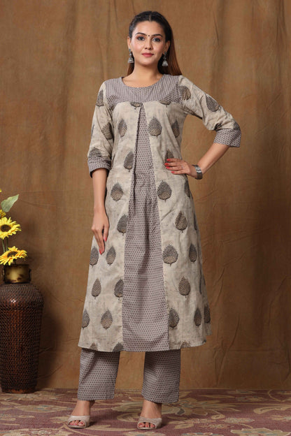 Women's Cotton Printed A-Line Kurta  And Palazzo Set
