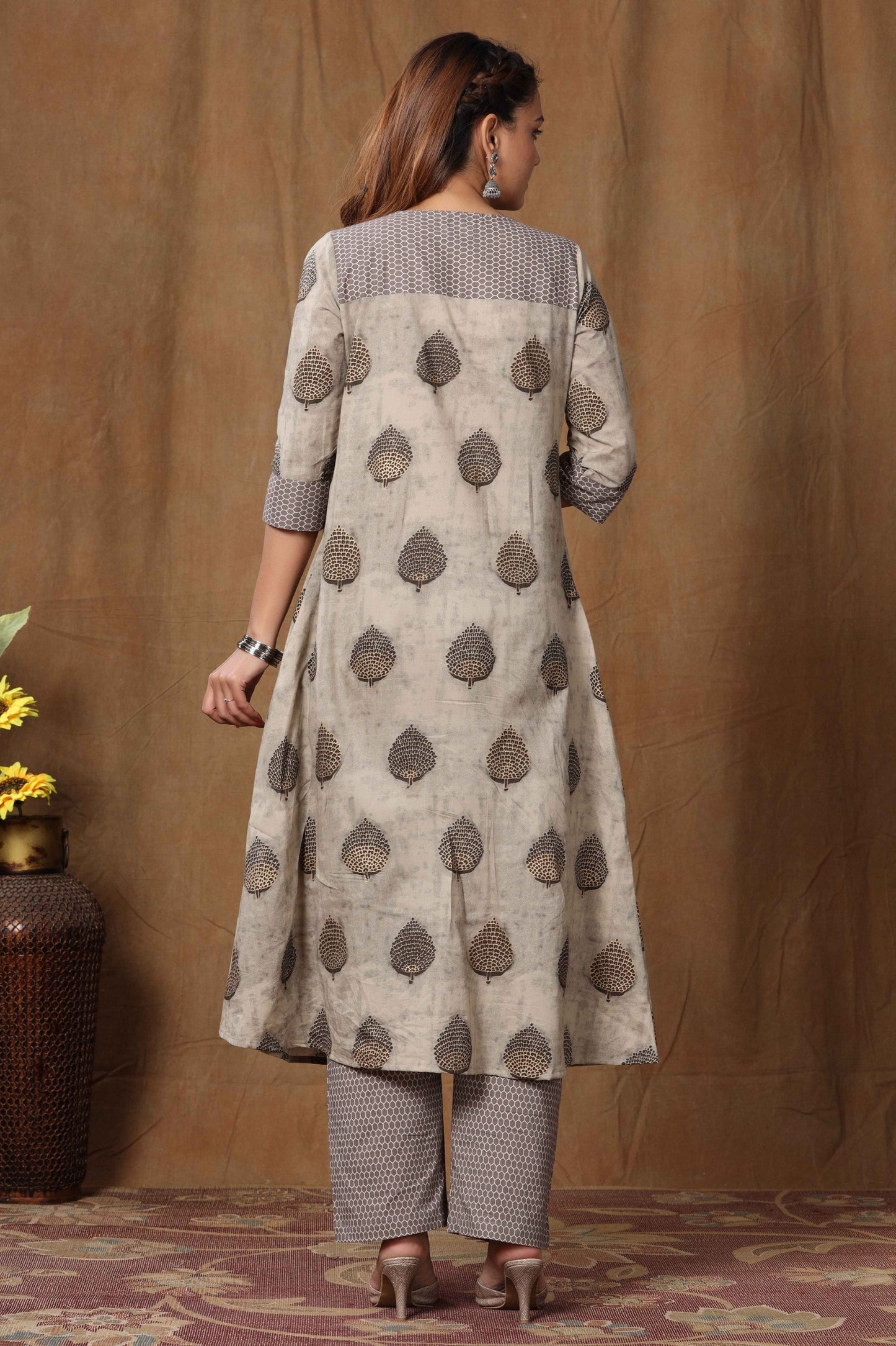 Women's Cotton Printed A-Line Kurta  And Palazzo Set