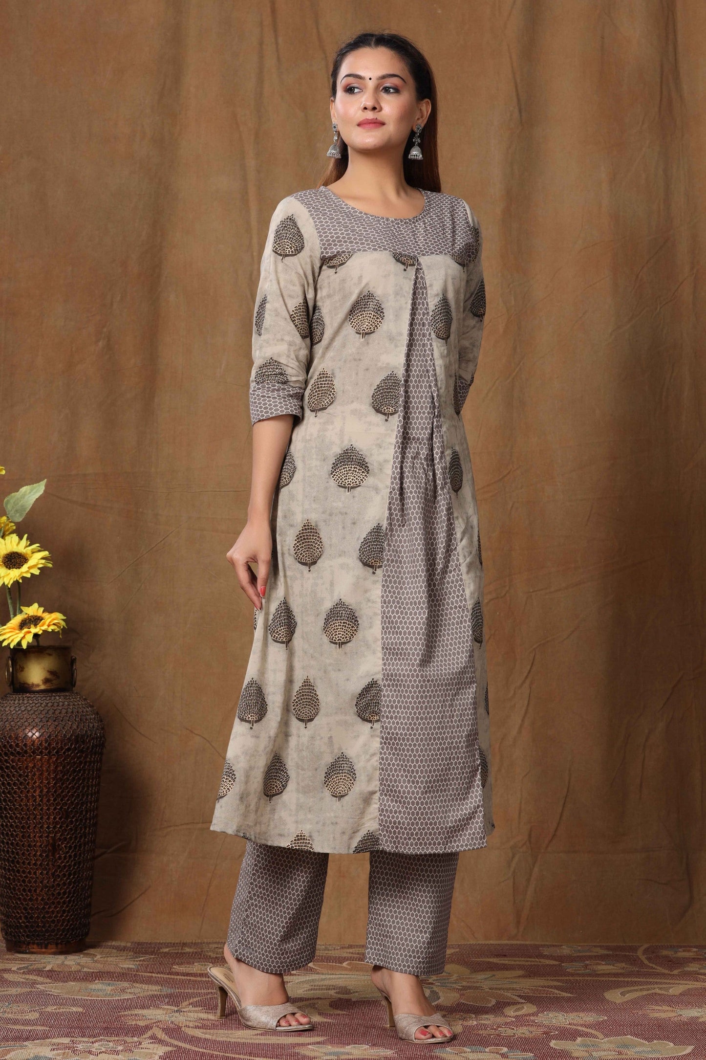 Women's Cotton Printed A-Line Kurta  And Palazzo Set
