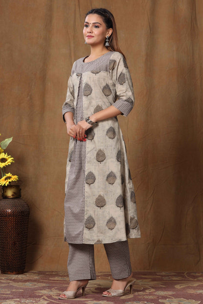 Women's Cotton Printed A-Line Kurta  And Palazzo Set
