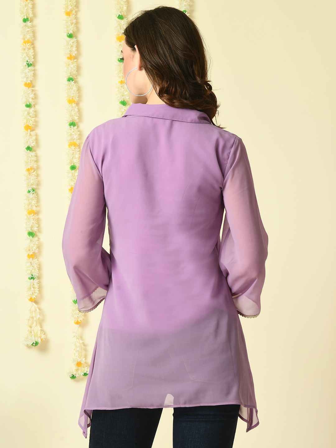 Women's Purple Embroidered Party  Fusion Top