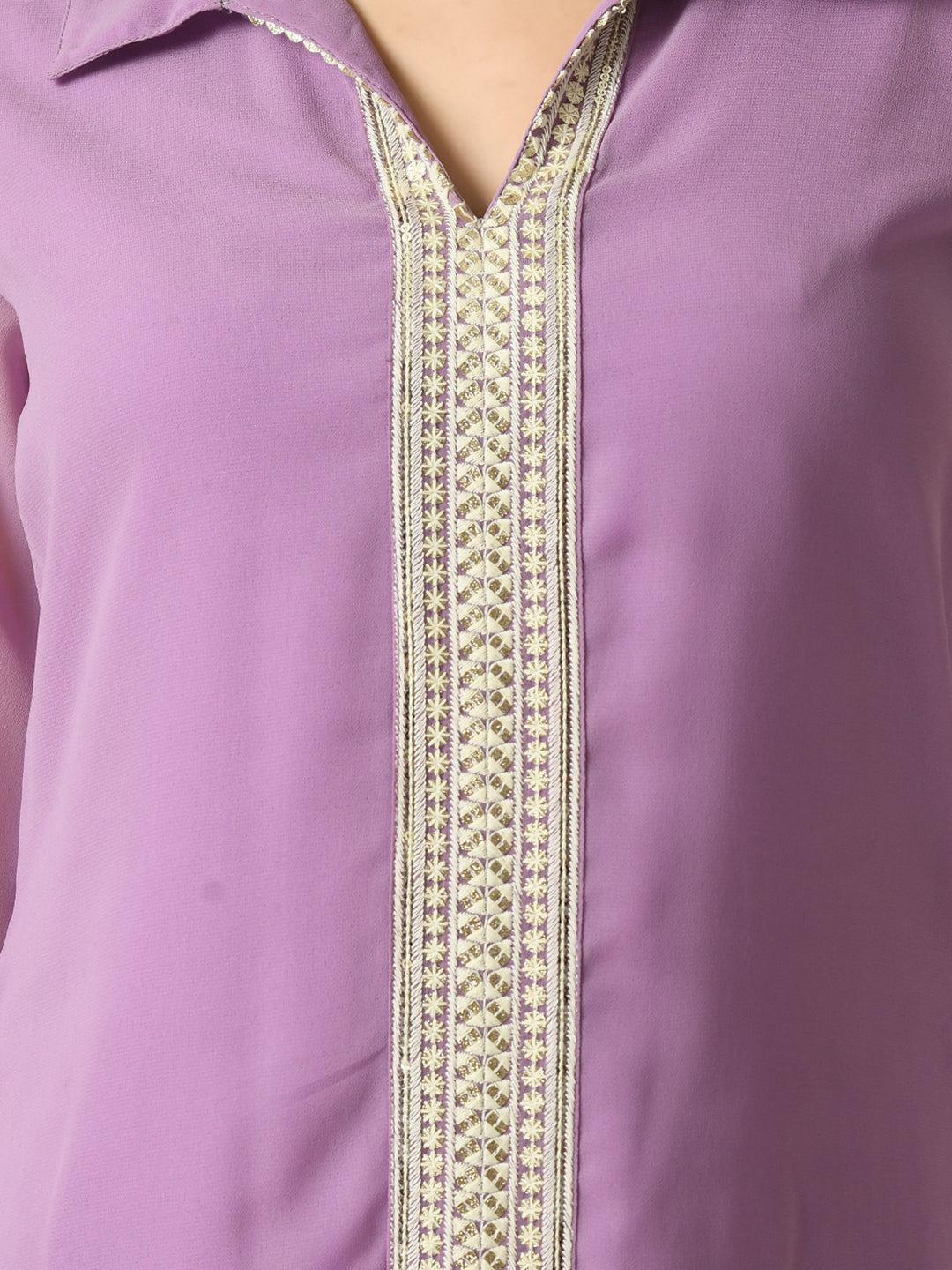 Women's Purple Embroidered Party  Fusion Top